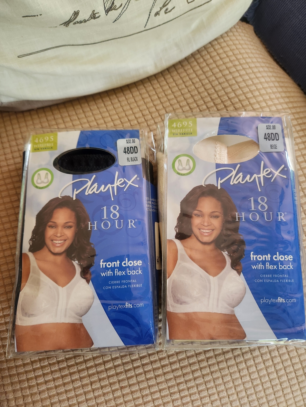 NEW Playtex 18 Hour Front Close Bra - Black & Beige Packs 48 DD